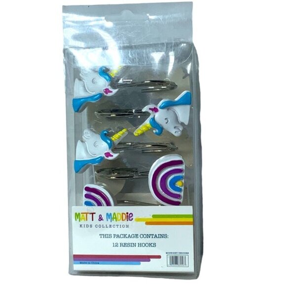 Matt & Maddie Unicorn Rainbow Hooks Kids Collection 12 Shower Curtain Hook Set - Picture 2 of 15